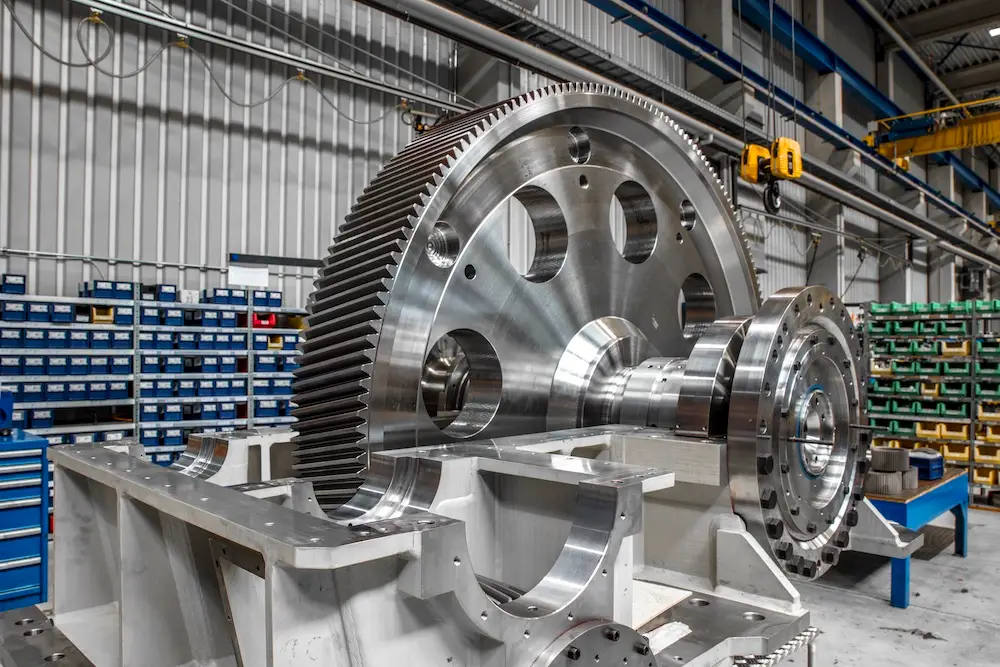 Large Reintjes marine transmission gearbox assembly hall production floor