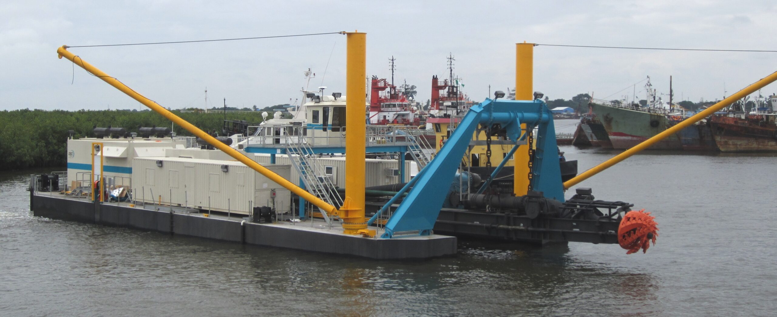 Cutter-suction dredge with cutter head raised