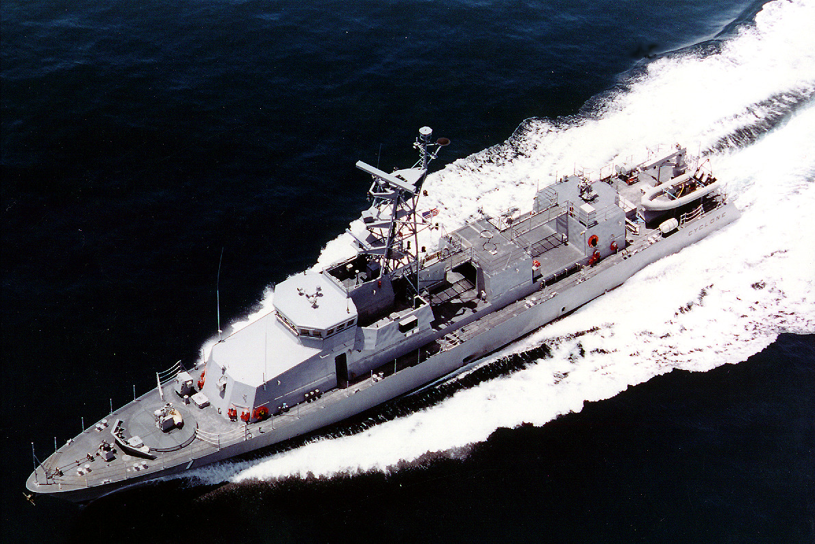 U.S. Navy patrol coastal ship at speed